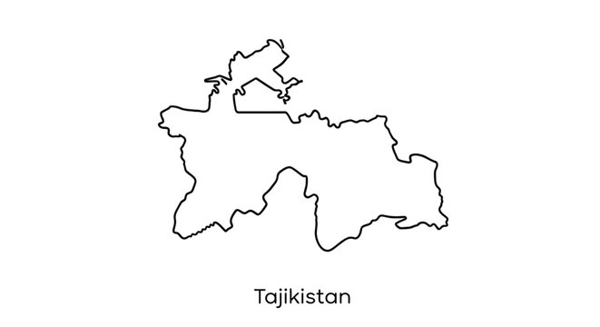 A simple black and white line drawing depicting the outline of the country of tajikistan