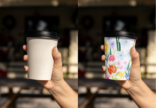Hand Holding a Disposable take away Cup With Lid
