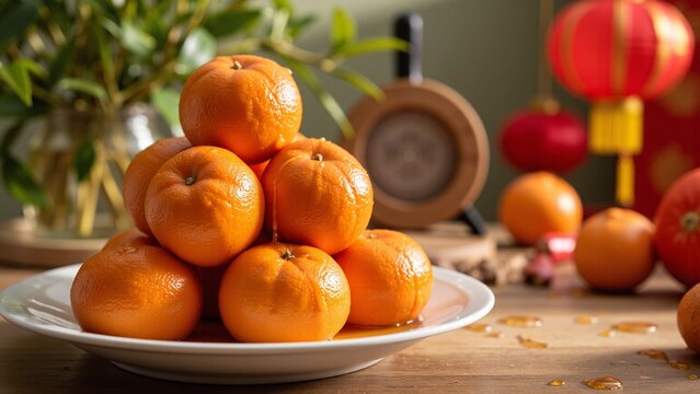 Sunlit Bowl of Fresh Honey Murcott Oranges for Chinese Festival