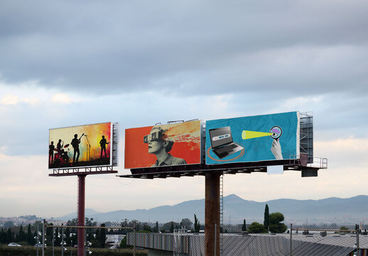 Three Blank Billboards Outdoors