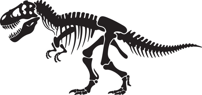 T rex dinosaur skeleton negative space silhouette vector illustration with out background
