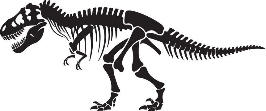 T rex dinosaur skeleton negative space silhouette vector illustration with out background