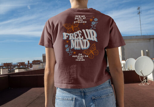 Female Back White T-Shirt Mockup