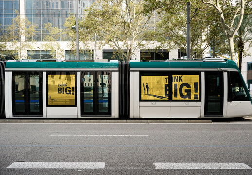 Tram on a Street in Barcelona City