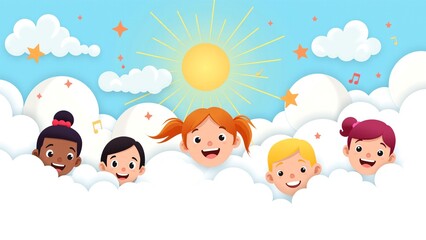 Fototapeta premium Carefree Heads Soaring in Inspirational Clouds