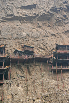 temple (xuankong-si) and mountain (hengshan mount) closed to datong in china 