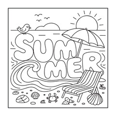 Naklejka premium Summer coloring pages for kids,teens and adults.line art illustration.