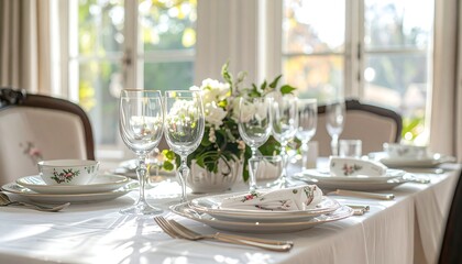 Fototapeta premium Elegant Dining Table Setting with Floral Centerpiece.