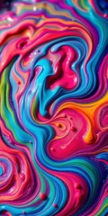 Obraz premium Vibrant pigment swirls caught in macro detail, a kaleidoscope of hues forming abstract organic shapes, extreme close-up, fine art