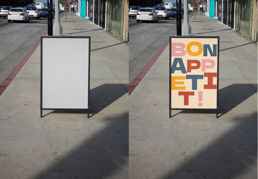 Mockup A-frame Sign on Sidewalk in Los Angeles