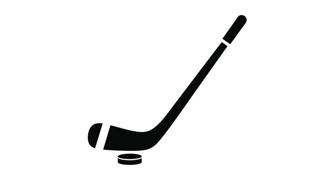 A simple black and white graphic depicts a hockey stick and puck representing the sport