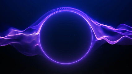 Purple glowing sphere with flowing particle waves on dark background. Abstract energy field with futuristic depth, soft neon motion and elegant digital rhythm. © Vooper