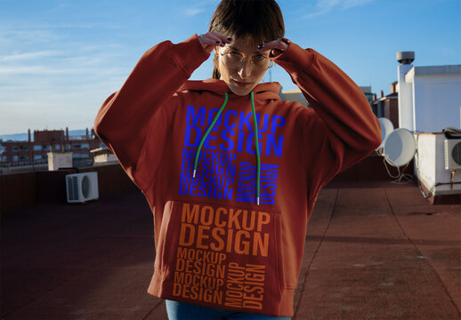 Mockup of a Hoodie on a Rooftop