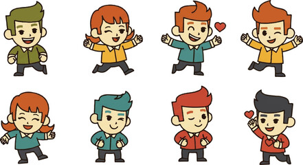 Obraz premium Cartoon characters set various poses expressions emotions