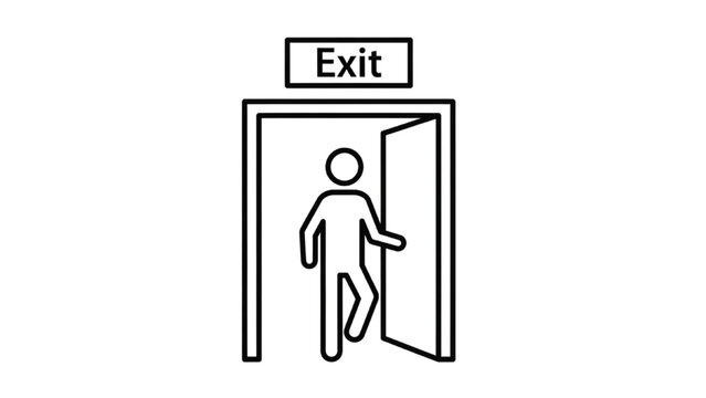 Employee Offboarding Icon: Figure Walking through Exit Door for Staff Turnover, Resignation, Career Change, and HR Termination Line Art Vector