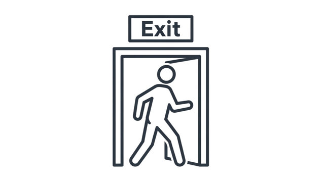 Employee Offboarding Icon: Figure Walking through Exit Door for Staff Turnover, Resignation, Career Change, and HR Termination Line Art Vector