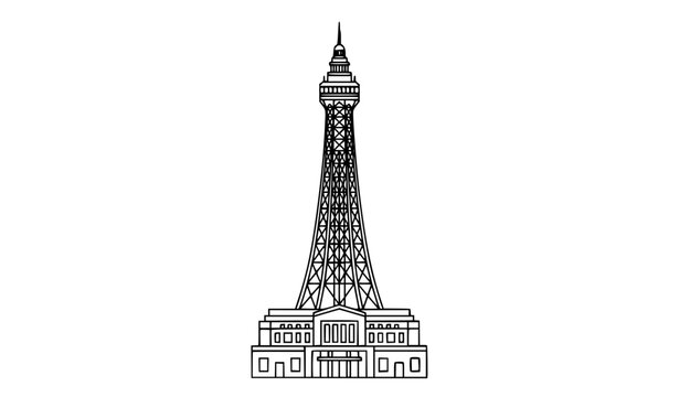 Blackpool Tower line art vector front view landmark outline illustration minimal design