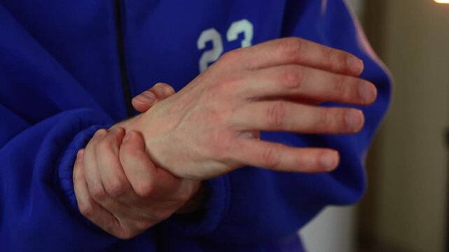 Close up of trembling hands, human health problem concept