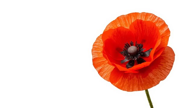 This is an image of a single red poppy flower on a white background