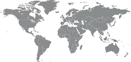 Fototapeta premium Gray world map with country borders on transparent background for global navigation and geography educational and travel purposes