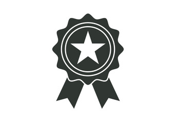 Medalla de premio con estrella central y cintas de reconocimiento en color gris oscuro