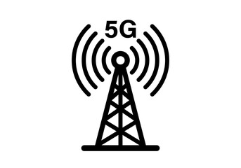 Icono de torre de telecomunicaciones con tecnología 5g y ondas de señal 