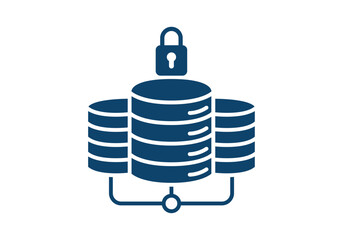 Servidores de base de datos interconectados con un candado de seguridad en la parte superior en color azul oscuro