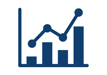 Gráfico de barras y línea ascendente de color azul para análisis de crecimiento financiero