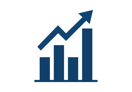 Gr&aacute;fico de barras azul con flecha ascendente que simboliza &eacute;xito y crecimiento empresarial