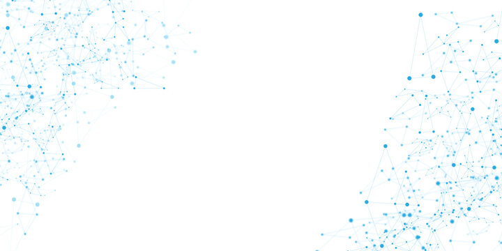 Abstract blue technology network background, digital plexus connection vector, futuristic data communication web with dots and lines on white