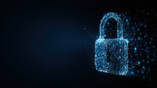 Stunning photo of digital padlock for computing system on dark blue background, cyber security technology for fraud prevention and privacy data network protection concept.