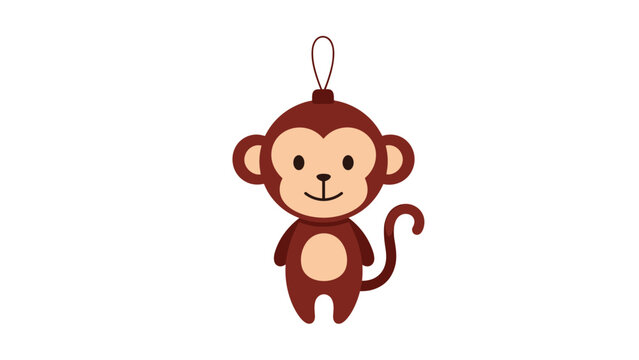 Cute brown monkey character ornament with large ears and a long tail hanging from a string on a white background.