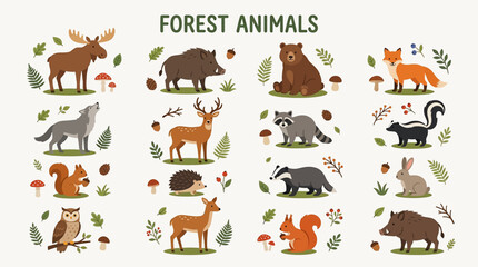 Obraz premium Collection of diverse cartoon animals in playful and colorful poses