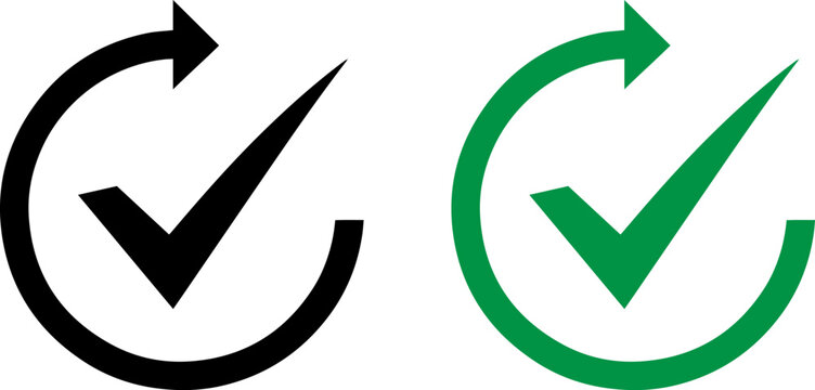 A simple graphic design featuring two checkmark icons with arrows in a circular motion on a white background