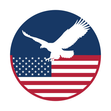Eagle holding american flag with stars and stripes design