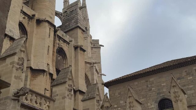 Towering Gothic Facade of the Cath&eacute;drale Saint Just et Saint Pasteur
