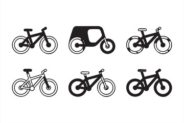 Fototapeta premium Assorted bicycle and cargo bike icons in black and white minimalist line and solid graphic styles