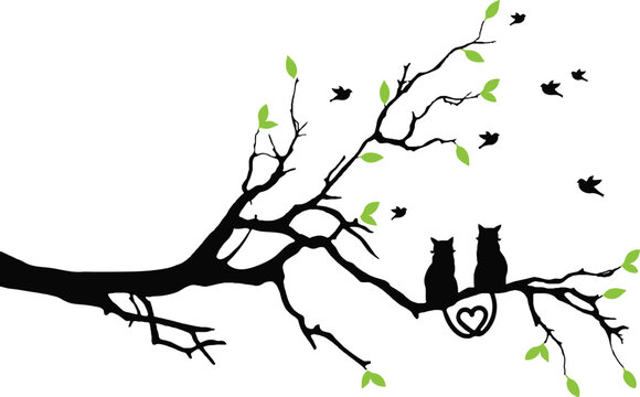 Beautiful Spring Flower and tree shilhoutte black Floral Vector Illustration
