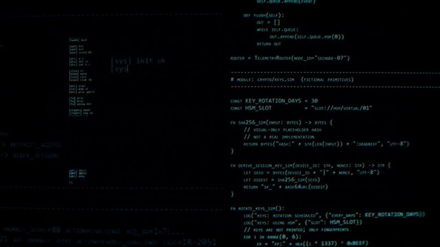Access denied warning with cyber attack interface, glitch code background and system error display