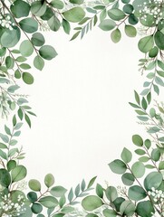 Fototapeta premium Watercolor eucalyptus leaves border frame on white background