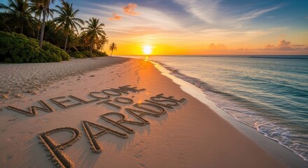 Golden sunset paints sand with 