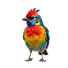Obraz premium Vibrant tropical bird with red crest stands against a dark background