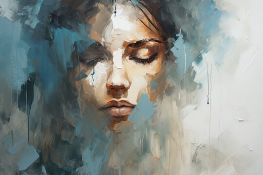 abstract sad or depressed woman. acrylic painting or oil drawing style