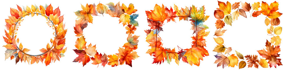 Obraz premium Watercolor painting featuring a variety of autumn leaves arranged in decorative frames