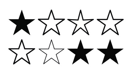 Fototapeta premium Collection of solid and outline stars displayed in two rows creating a simple geometric pattern on white background