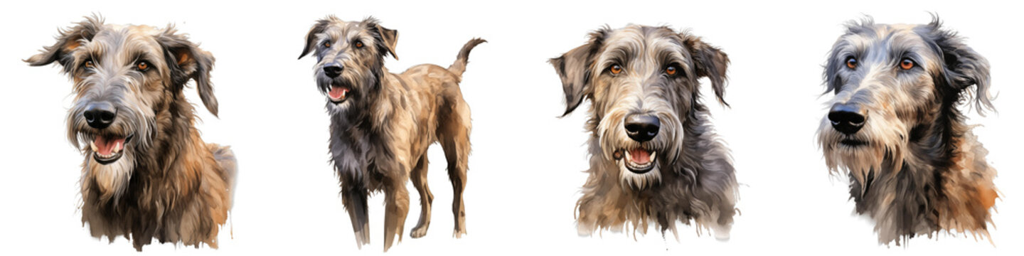 Elegant irish wolfhound portraits showcase the breed's dignified presence on a black backdrop