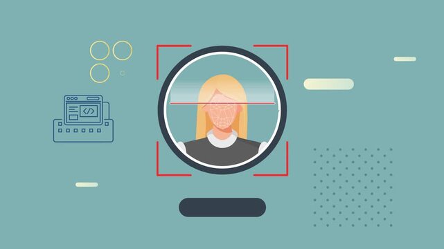 AI Enabled  Secure Facial Biometric Authentication and 2 Factor Authentication  - Stock Animated  Illustration as MP4 File