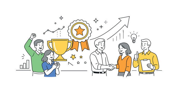 A corporate performance and motivation concept where teams are rewarded for outstanding results and productivity, represented by a minimal composition of a trophy