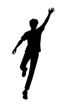 Silhouette of a man jumping and reaching upward in dynamic motion