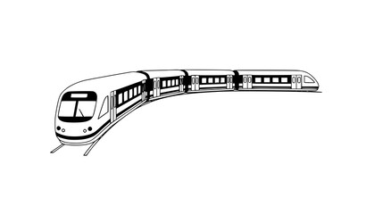 Passenger train front perspective entering curve dynamic vector illustration isolated on white background © MdRabbi